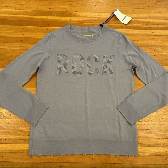 Zadig & Voltaire Miss Camo Rock Strauss grey merino wool sweater NWT - Picture 1 of 6